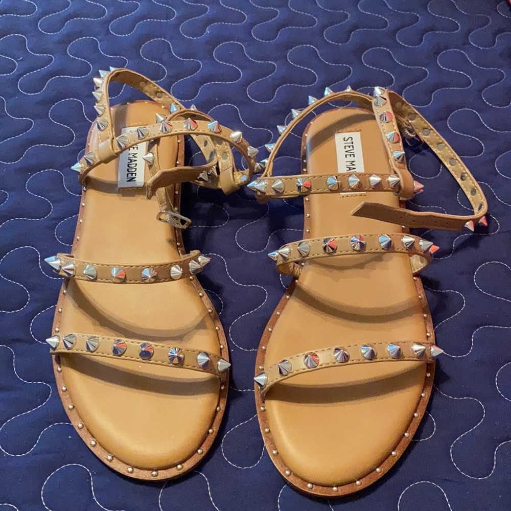 Steve Madden Travel Tan Studded Sandals